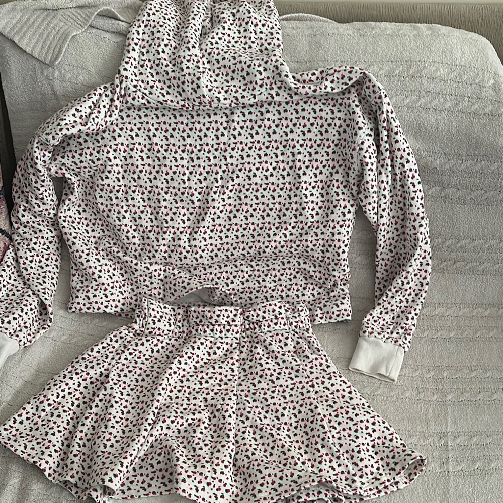 Something Navy Cherries Hoodie set with skirt xs